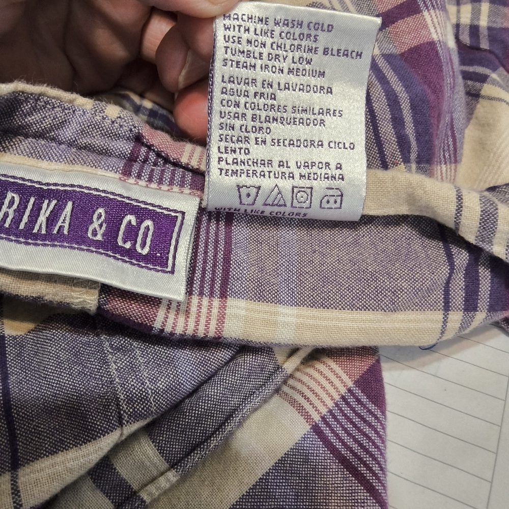 Vintage Y2K Purple Plaid Prairie Dress Cottagecore Button Front Midi Cotton Sz L - Picture 8 of 9